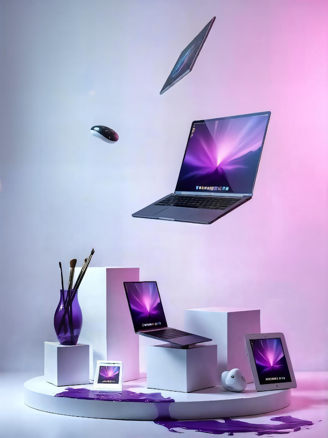 Integrity-shop.com, digital painting featuring white, grey laptops, tabs